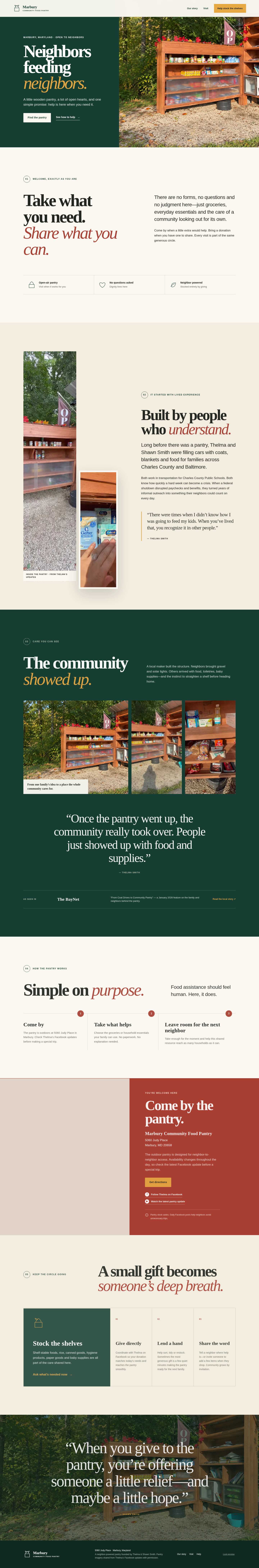 Marbury Community Pantry website with its welcoming hero and food access information
